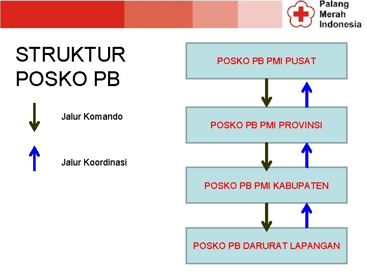 STRUKTUR POSKO PB Jalur Komando POSKO PB PMI PUSAT POSKO PB PMI PROVINSI Jalur