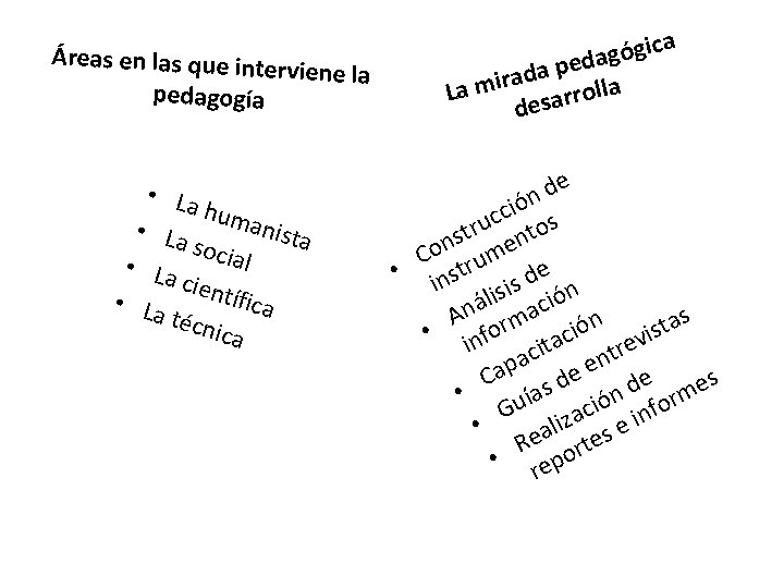 Áreas en las que int erviene la pedagogía • La hum anist • La Áreas en las que int erviene la pedagogía • La hum anist • La