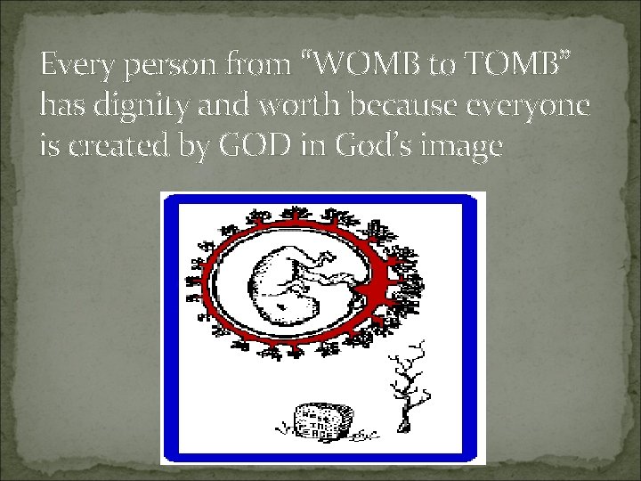 Every person from “WOMB to TOMB” has dignity and worth because everyone is created