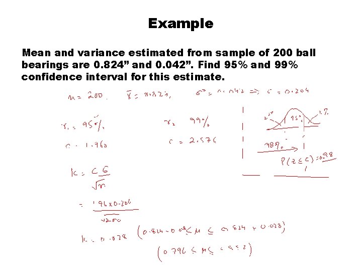 Example Mean and variance estimated from sample of 200 ball bearings are 0. 824”