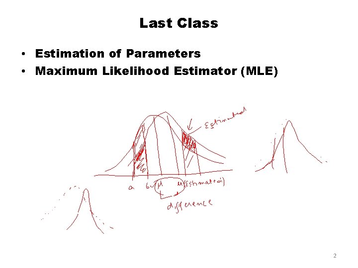 Last Class • Estimation of Parameters • Maximum Likelihood Estimator (MLE) 2 
