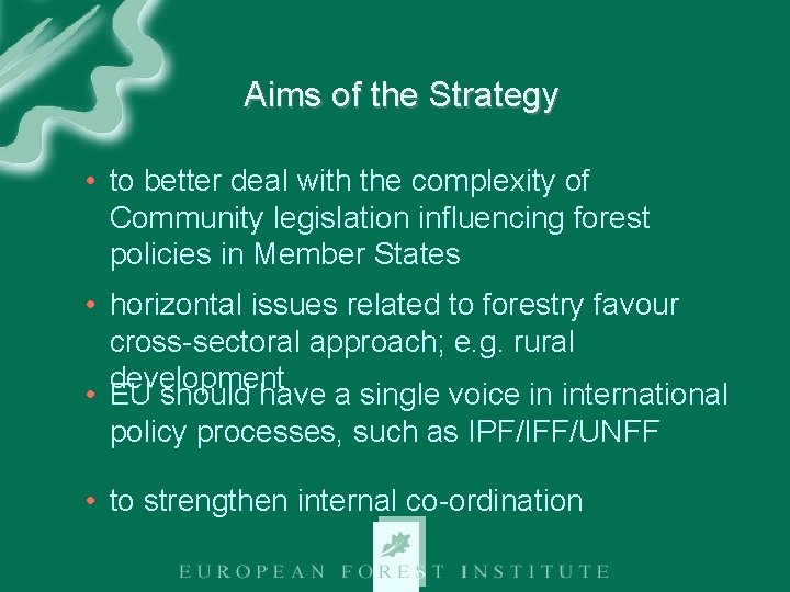 Aims of the Strategy • to better deal with the complexity of Community legislation