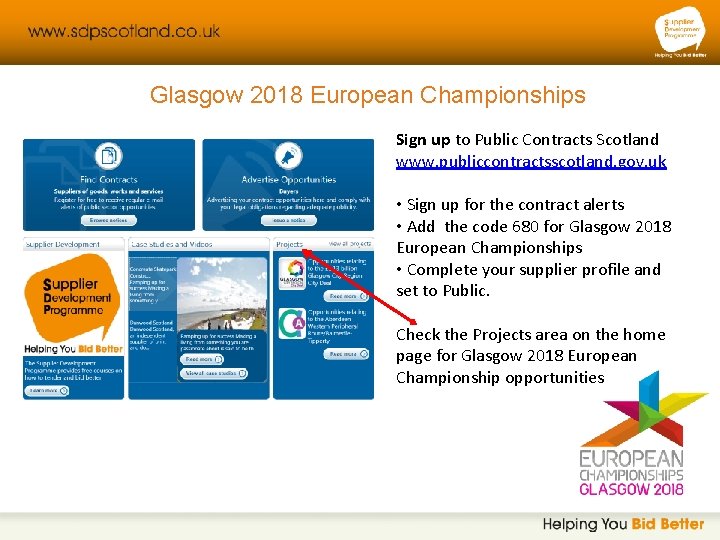Glasgow 2018 European Championships Sign up to Public Contracts Scotland www. publiccontractsscotland. gov. uk
