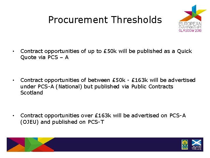 Procurement Thresholds • Contract opportunities of up to £ 50 k will be published