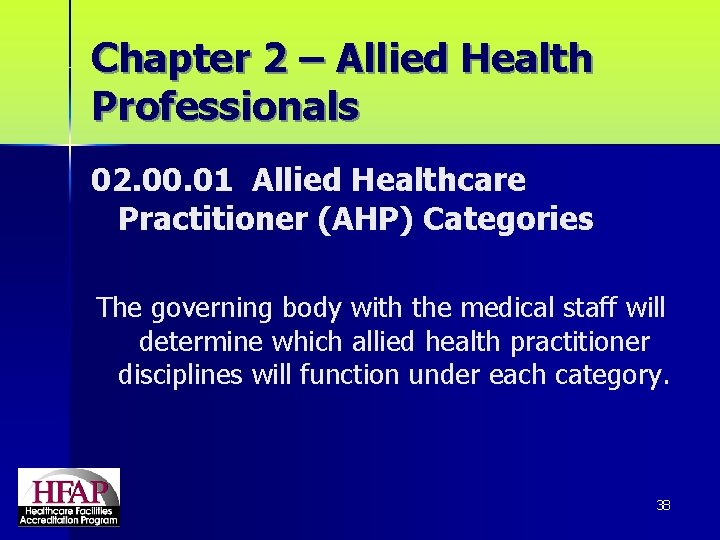 Chapter 2 – Allied Health Professionals 02. 00. 01 Allied Healthcare Practitioner (AHP) Categories
