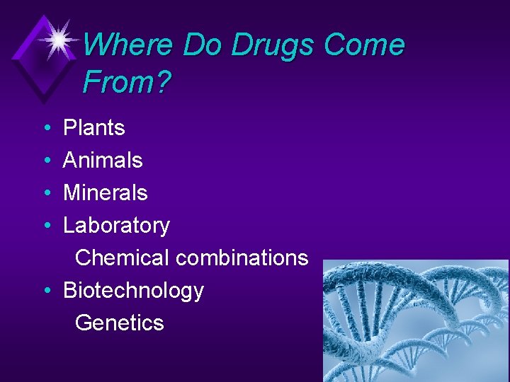 Where Do Drugs Come From? • Plants • Animals • Minerals • Laboratory Chemical