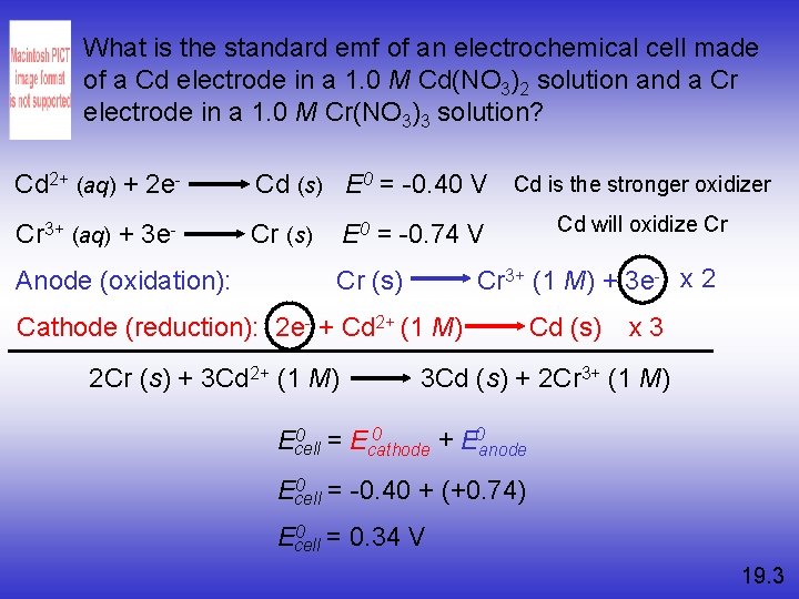 What is the standard emf of an electrochemical cell made of a Cd electrode