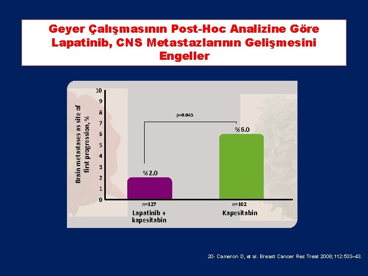 Geyer Çalışmasının Post-Hoc Analizine Göre Lapatinib, CNS Metastazlarının Gelişmesini Engeller Brain metastases as site Geyer Çalışmasının Post-Hoc Analizine Göre Lapatinib, CNS Metastazlarının Gelişmesini Engeller Brain metastases as site