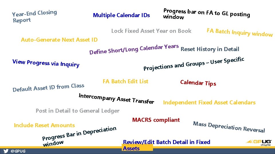 Year-End Closing Report Multiple Calendar IDs Progress bar on FA to GL posting window Year-End Closing Report Multiple Calendar IDs Progress bar on FA to GL posting window