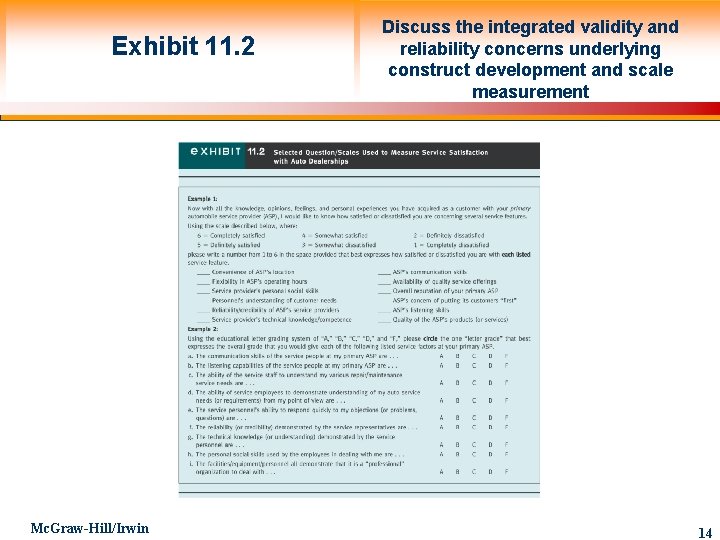 Exhibit 11. 2 Mc. Graw-Hill/Irwin Discuss the integrated validity and reliability concerns underlying construct