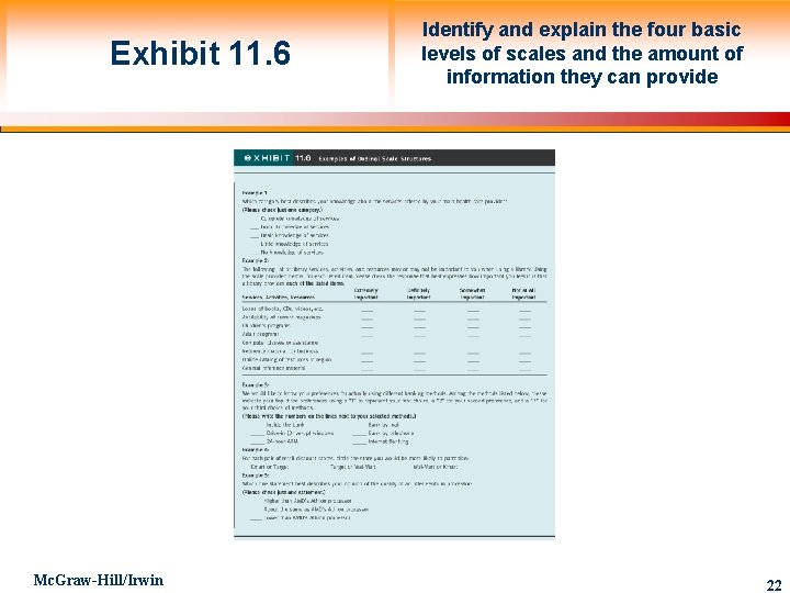 Exhibit 11. 6 Mc. Graw-Hill/Irwin Identify and explain the four basic levels of scales