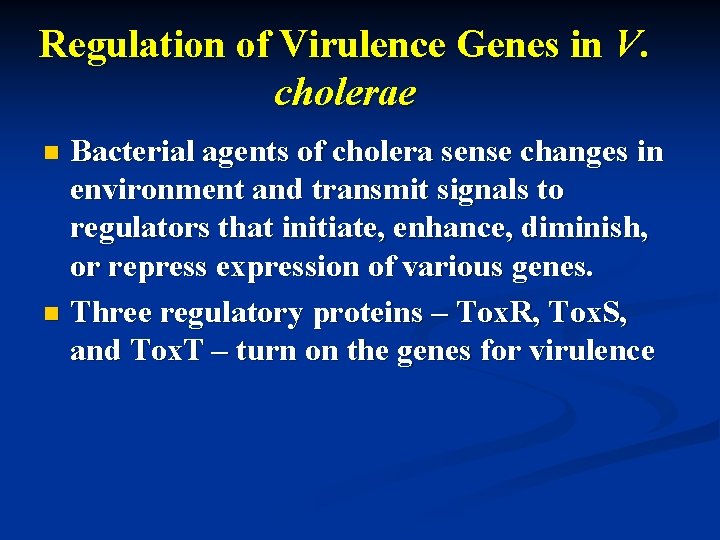 Regulation of Virulence Genes in V. cholerae Bacterial agents of cholera sense changes in