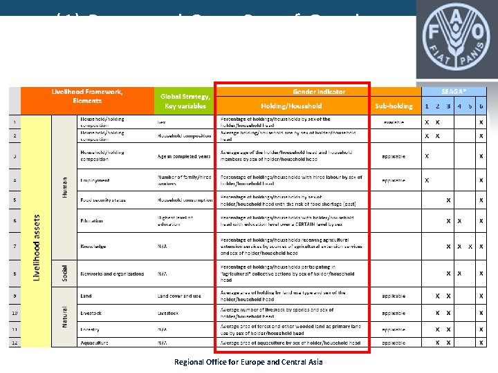 (1) Proposed Core Set of Gender Indicators in Agriculture Regional Office for Europe and (1) Proposed Core Set of Gender Indicators in Agriculture Regional Office for Europe and