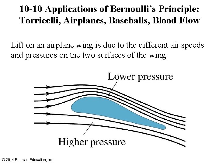 10 -10 Applications of Bernoulli’s Principle: Torricelli, Airplanes, Baseballs, Blood Flow Lift on an 10 -10 Applications of Bernoulli’s Principle: Torricelli, Airplanes, Baseballs, Blood Flow Lift on an