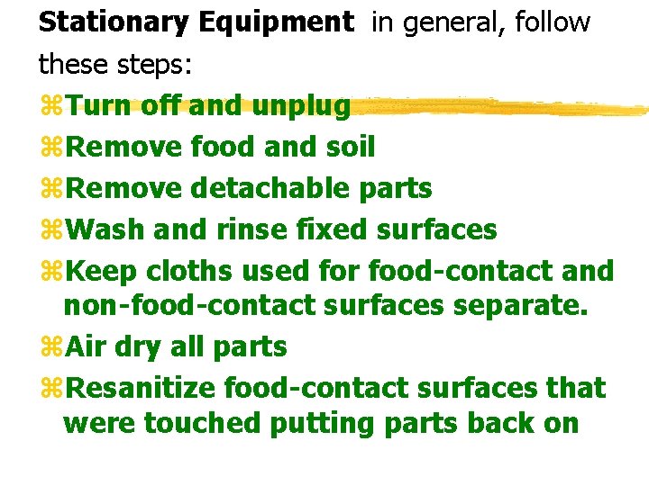 Stationary Equipment in general, follow these steps: z. Turn off and unplug z. Remove