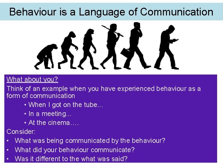 Behaviour is a Language of Communication What about you? Think of an example when