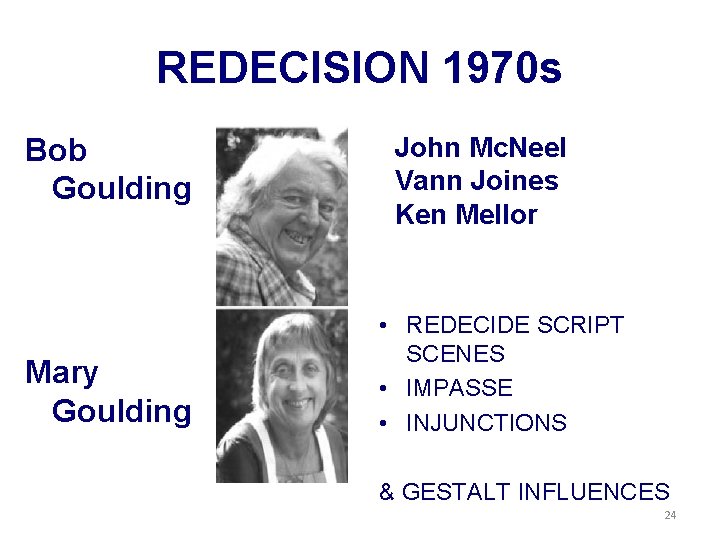REDECISION 1970 s Bob Goulding Mary Goulding John Mc. Neel Vann Joines Ken Mellor REDECISION 1970 s Bob Goulding Mary Goulding John Mc. Neel Vann Joines Ken Mellor