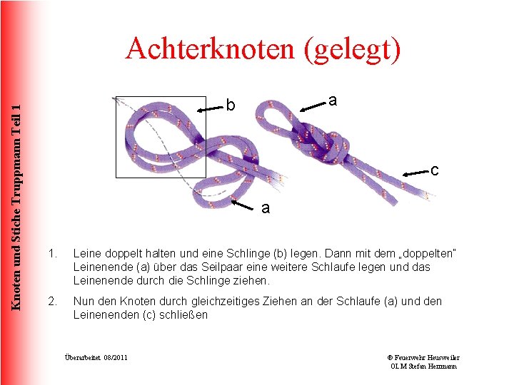 Knoten und Stiche Truppmann Teil 1 Achterknoten (gelegt) a b c a 1. Leine