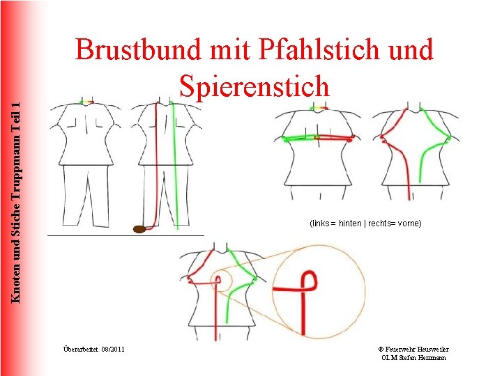 Knoten und Stiche Truppmann Teil 1 Brustbund mit Pfahlstich und Spierenstich (links = hinten