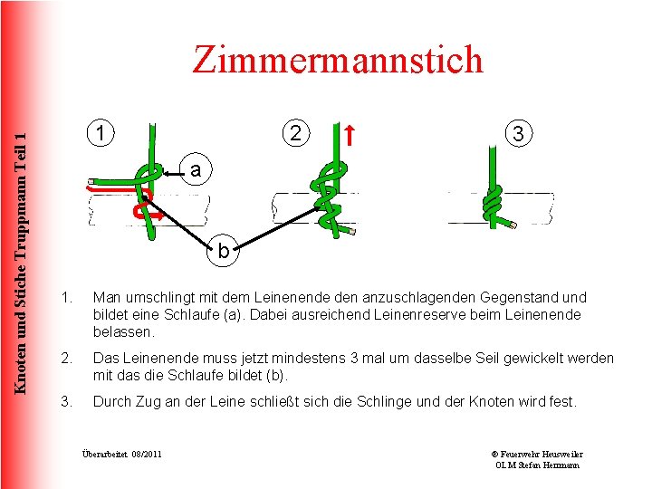 Knoten und Stiche Truppmann Teil 1 Zimmermannstich 1 2 3 a b 1. Man