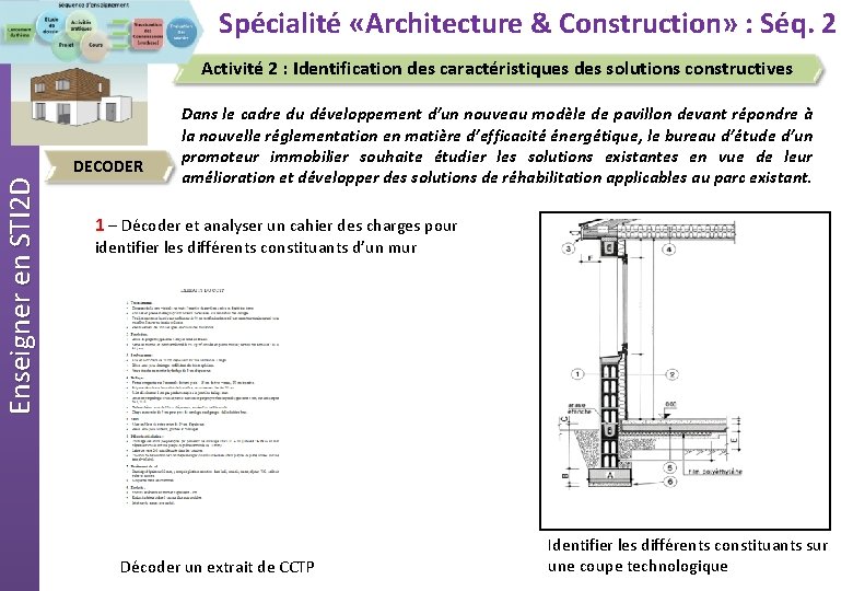 Spécialité «Architecture & Construction» : Séq. 2 Activité 2 : Identification des caractéristiques des