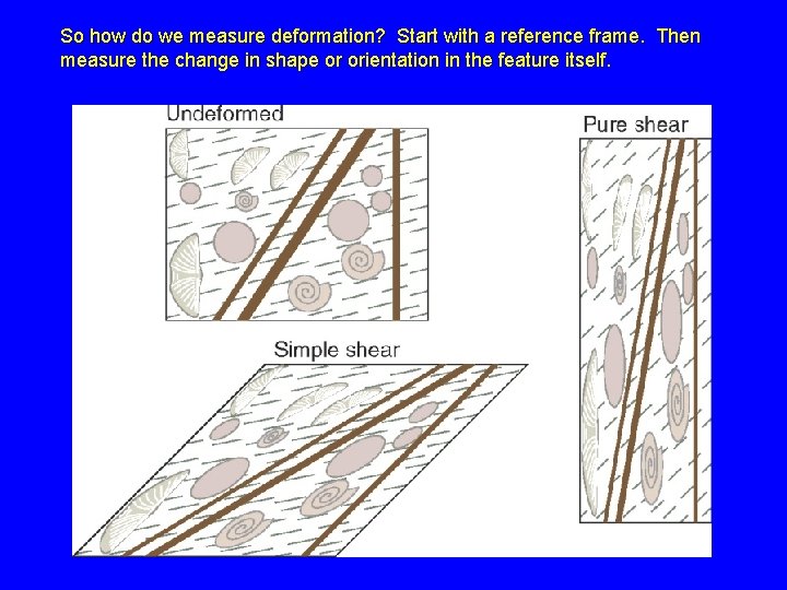 So how do we measure deformation? Start with a reference frame. Then measure the