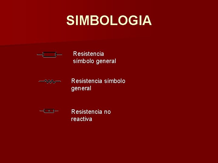 SIMBOLOGIA Resistencia símbolo general Resistencia no reactiva 