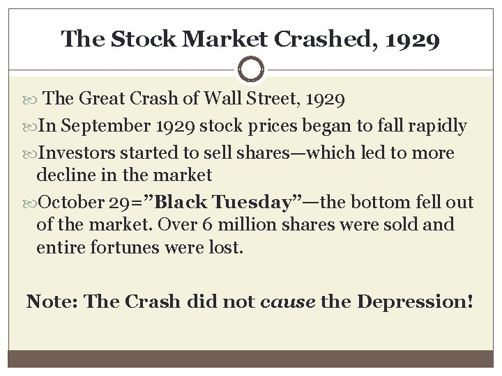 The Stock Market Crashed, 1929 The Great Crash of Wall Street, 1929 In September
