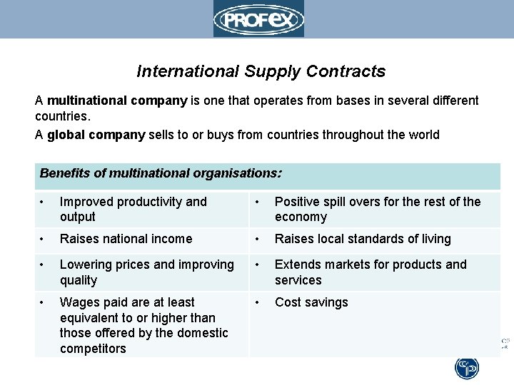 International Supply Contracts A multinational company is one that operates from bases in several