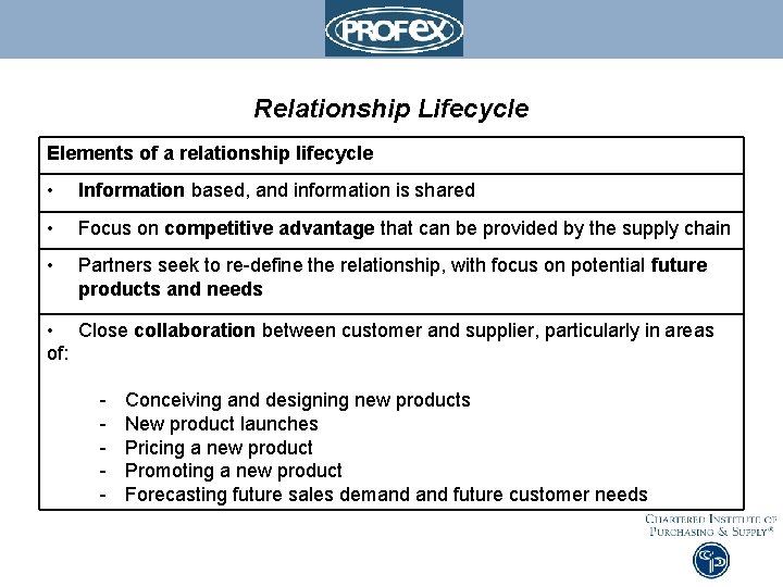 Relationship Lifecycle Elements of a relationship lifecycle • Information based, and information is shared