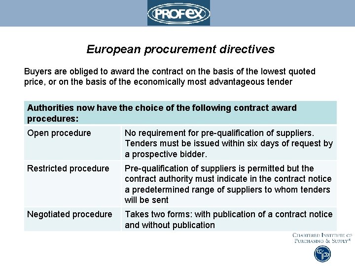 European procurement directives Buyers are obliged to award the contract on the basis of