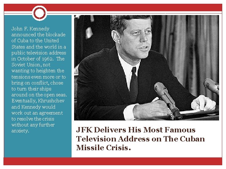John F. Kennedy announced the blockade of Cuba to the United States and the