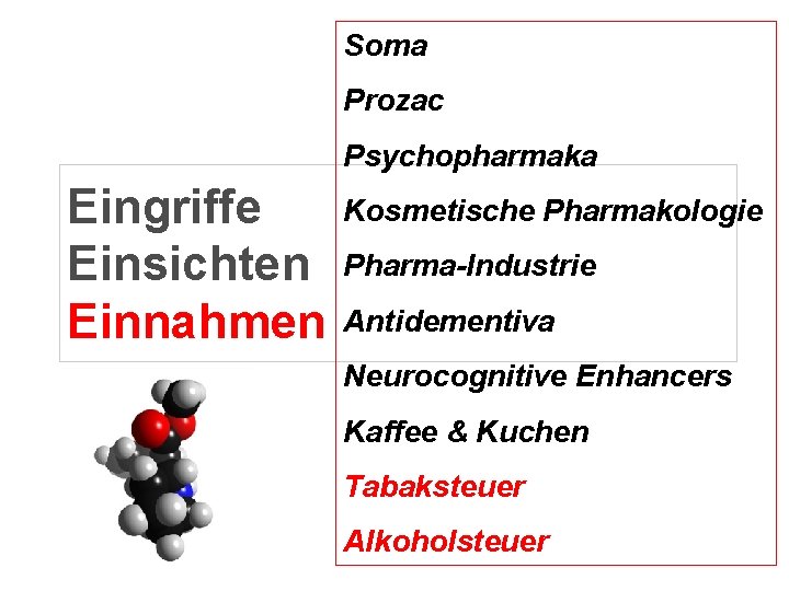 Soma Prozac Psychopharmaka Eingriffe Einsichten Einnahmen Kosmetische Pharmakologie Pharma-Industrie Antidementiva Neurocognitive Enhancers Kaffee & Soma Prozac Psychopharmaka Eingriffe Einsichten Einnahmen Kosmetische Pharmakologie Pharma-Industrie Antidementiva Neurocognitive Enhancers Kaffee &