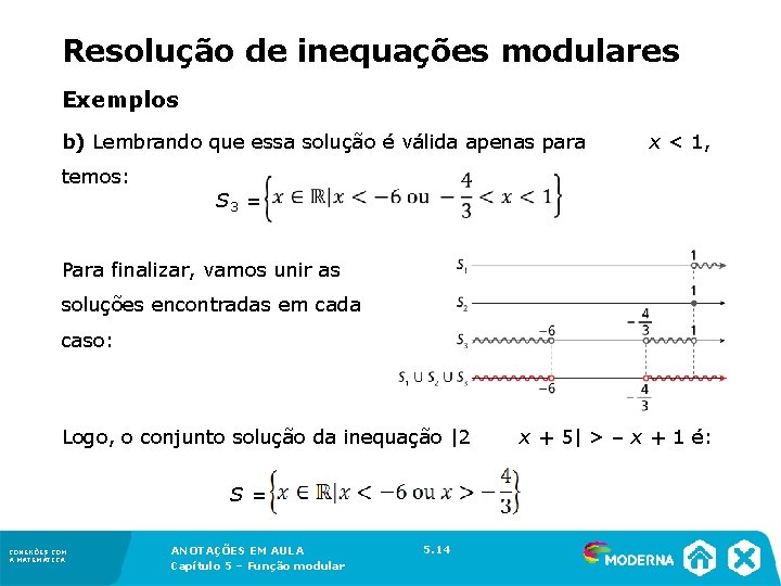 Resolução de inequações modulares Exemplos b) Lembrando que essa solução é válida apenas para