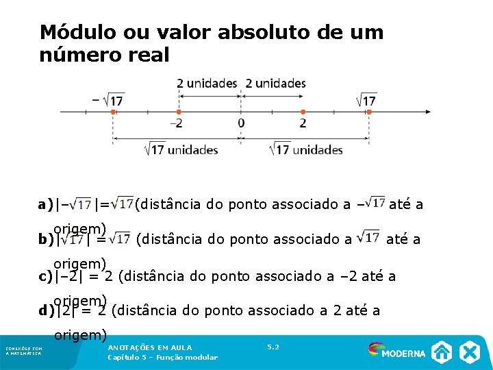 Módulo ou valor absoluto de um número real a)|– |= (distância do ponto associado
