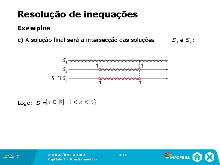 Resolução de inequações Exemplos c) A solução final será a intersecção das soluções Logo: