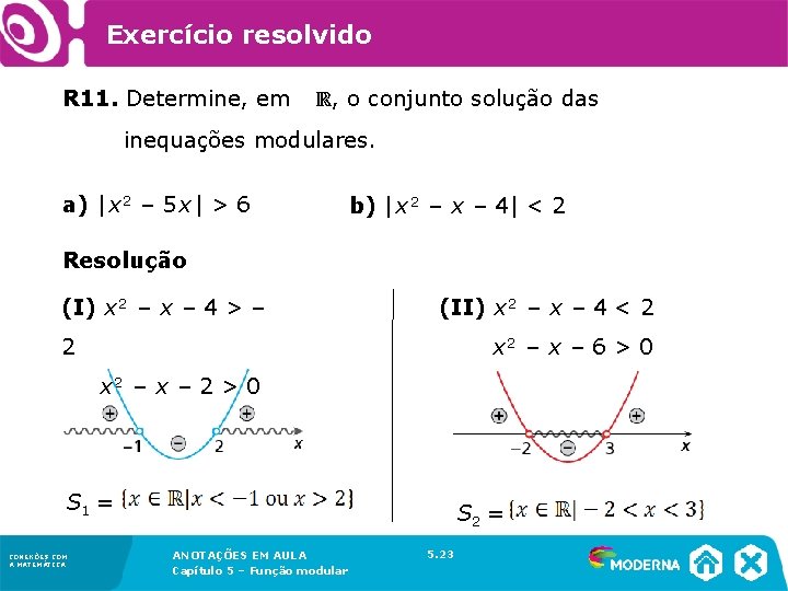 Exercício resolvido R 11. Determine, em ℝ, o conjunto solução das inequações modulares. a)