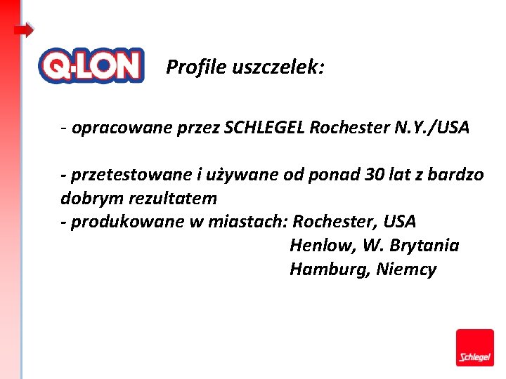 Profile uszczelek: - opracowane przez SCHLEGEL Rochester N. Y. /USA - przetestowane i używane