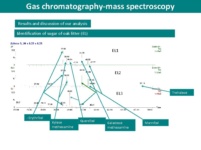 Gas chromatography-mass spectroscopy Results and discussion of our analysis Identification of sugar of oak Gas chromatography-mass spectroscopy Results and discussion of our analysis Identification of sugar of oak