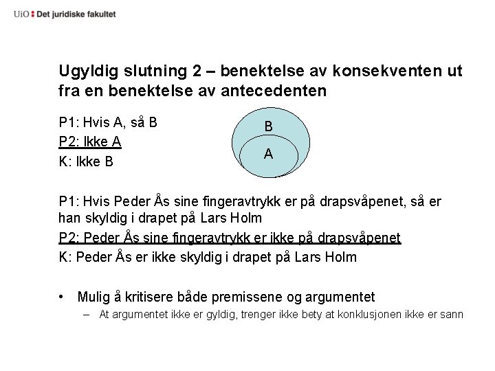 Ugyldig slutning 2 – benektelse av konsekventen ut fra en benektelse av antecedenten P