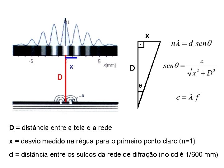 . x x D D D = distância entre a tela e a rede