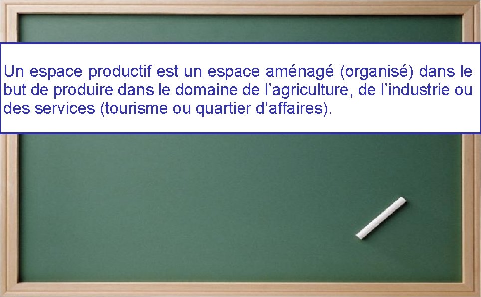 Un espace productif est un espace aménagé (organisé) dans le but de produire dans