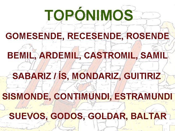 TOPÓNIMOS GOMESENDE, RECESENDE, ROSENDE BEMIL, ARDEMIL, CASTROMIL, SAMIL SABARIZ / ÍS, MONDARIZ, GUITIRIZ SISMONDE,