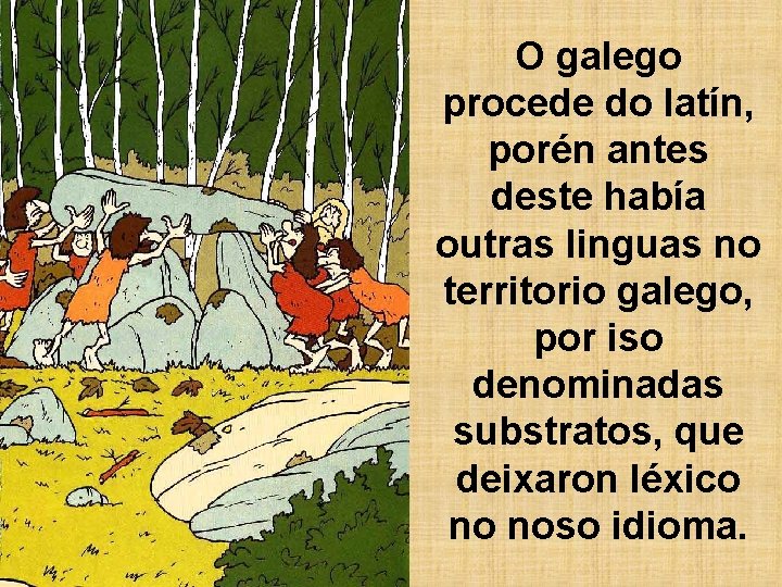 O galego procede do latín, porén antes deste había outras linguas no territorio galego,