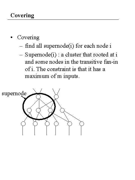 Covering • Covering – find all supernode(i) for each node i – Supernode(i) :