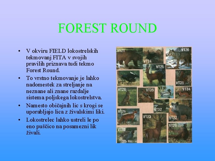 FOREST ROUND • V okviru FIELD lokostrelskih tekmovanj FITA v svojih pravilih priznava tudi FOREST ROUND • V okviru FIELD lokostrelskih tekmovanj FITA v svojih pravilih priznava tudi