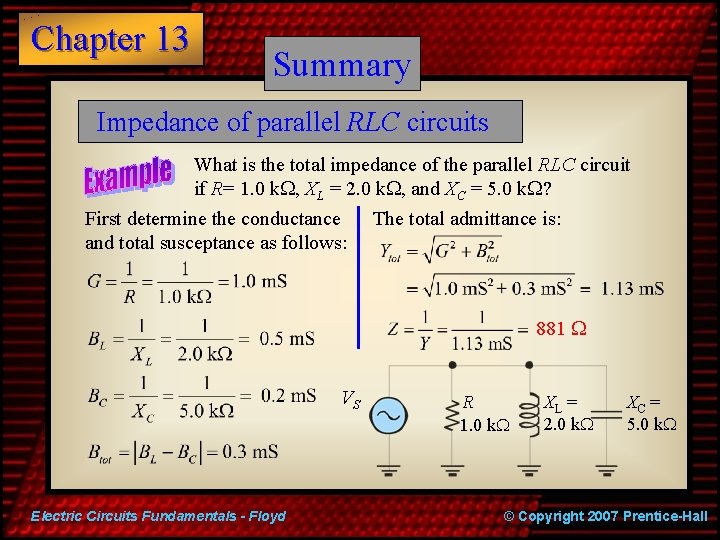 Chapter 13 Summary Impedance of parallel RLC circuits What is the total impedance of