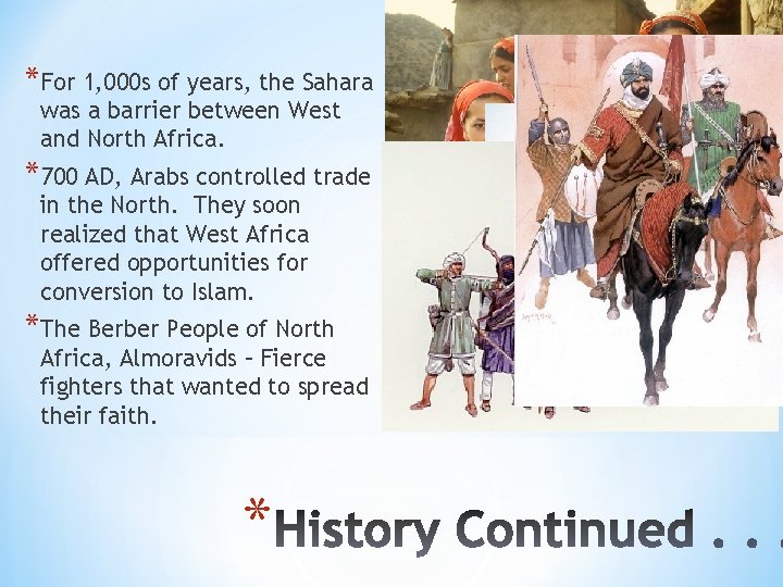 *For 1, 000 s of years, the Sahara was a barrier between West and