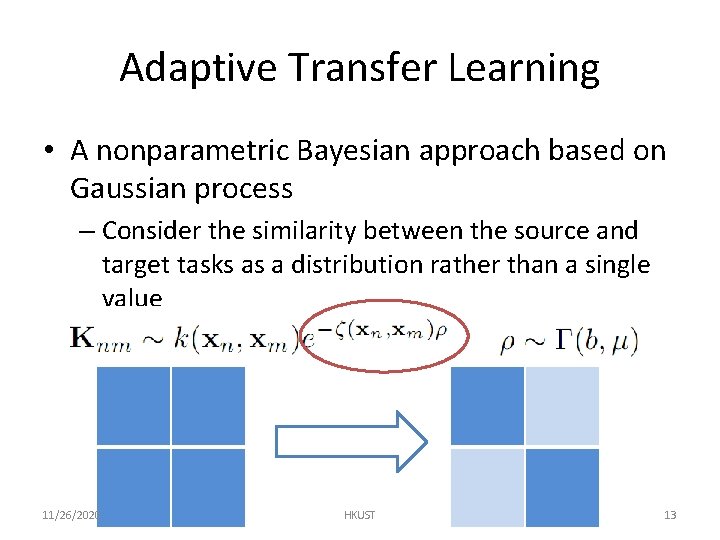 Adaptive Transfer Learning • A nonparametric Bayesian approach based on Gaussian process – Consider
