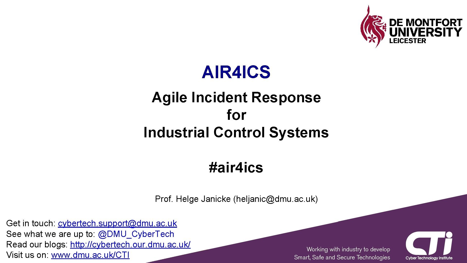 AIR 4 ICS Agile Incident Response for Industrial Control Systems #air 4 ics Prof.